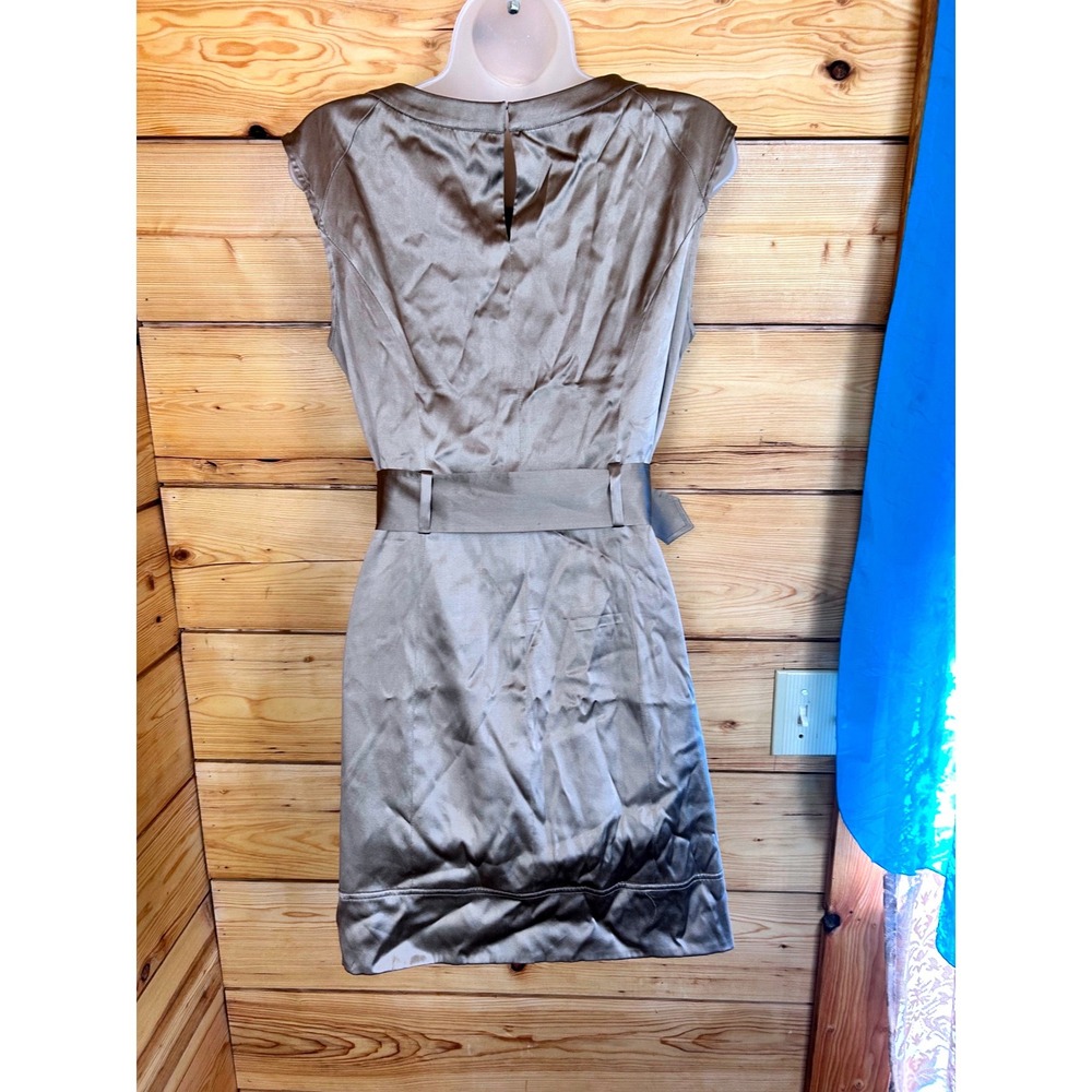 Marciano Silk Blend Belted Sheath Dress Taupe Champagne Mini Size 10 - Picture 7 of 11